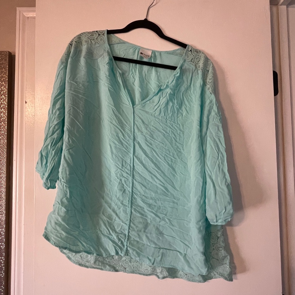 STYLUS Light Blue Lace Accent Blouse